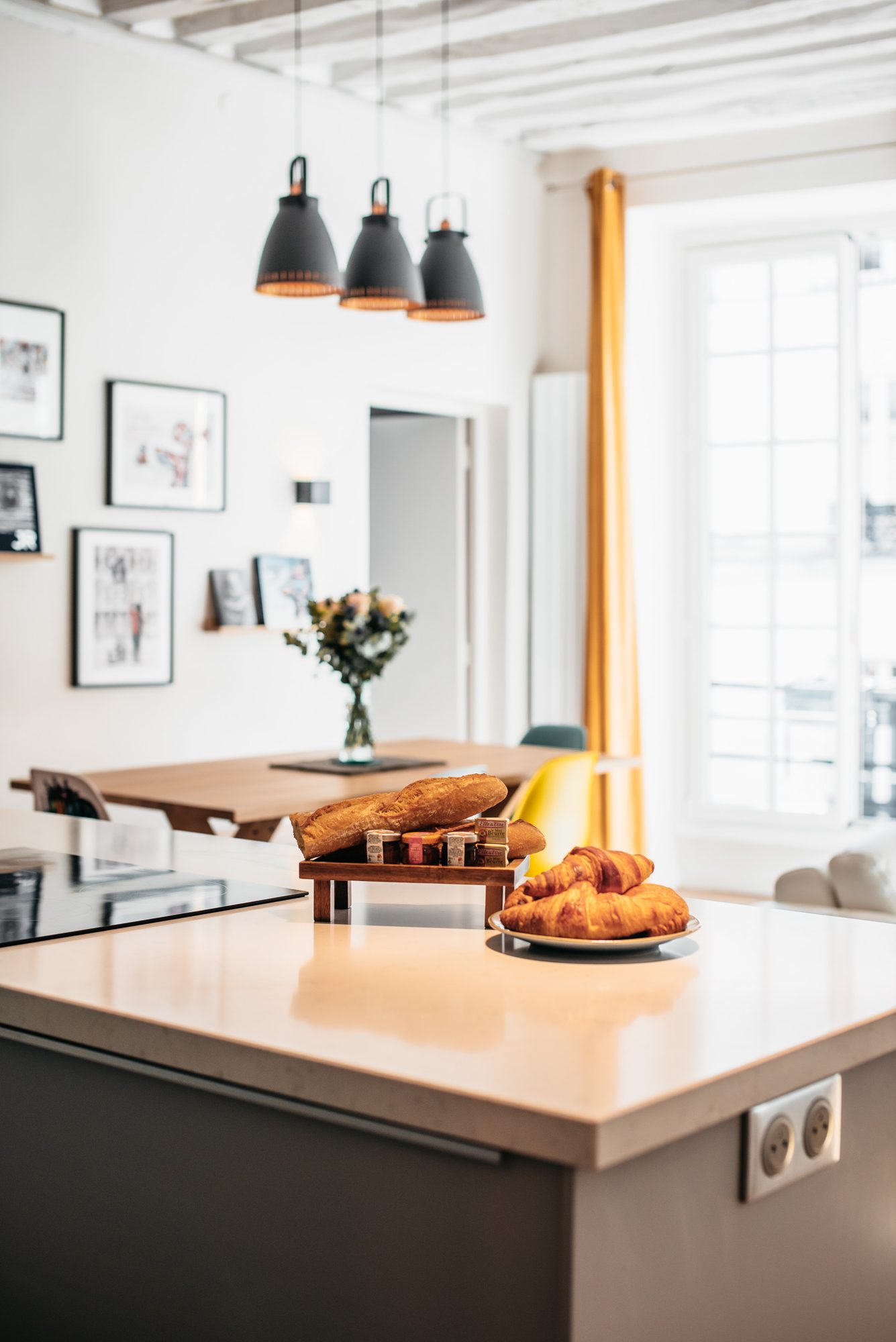 Breakfast on the kitchen island by the window