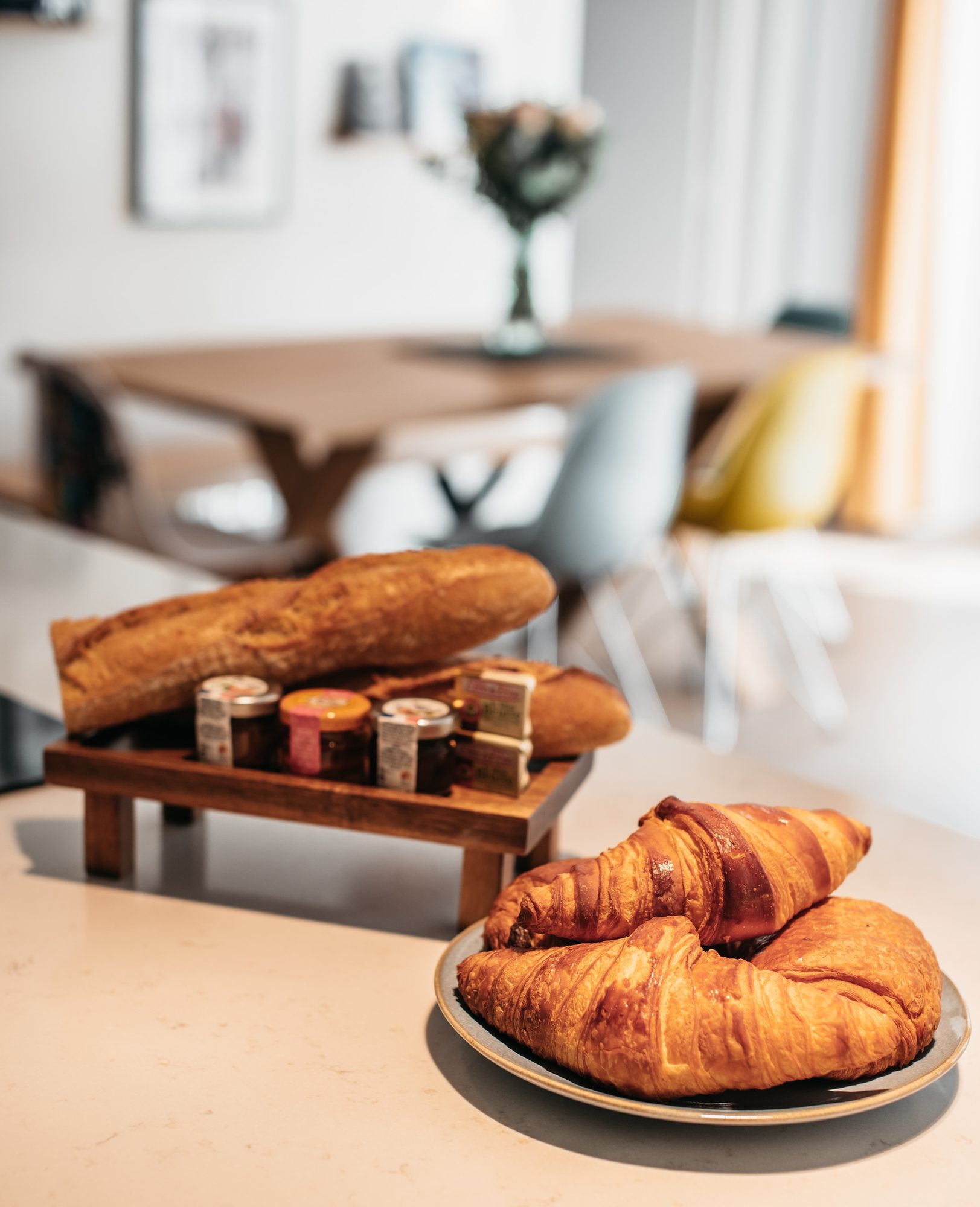 Welcome breakfast — croissants, baguette and jams