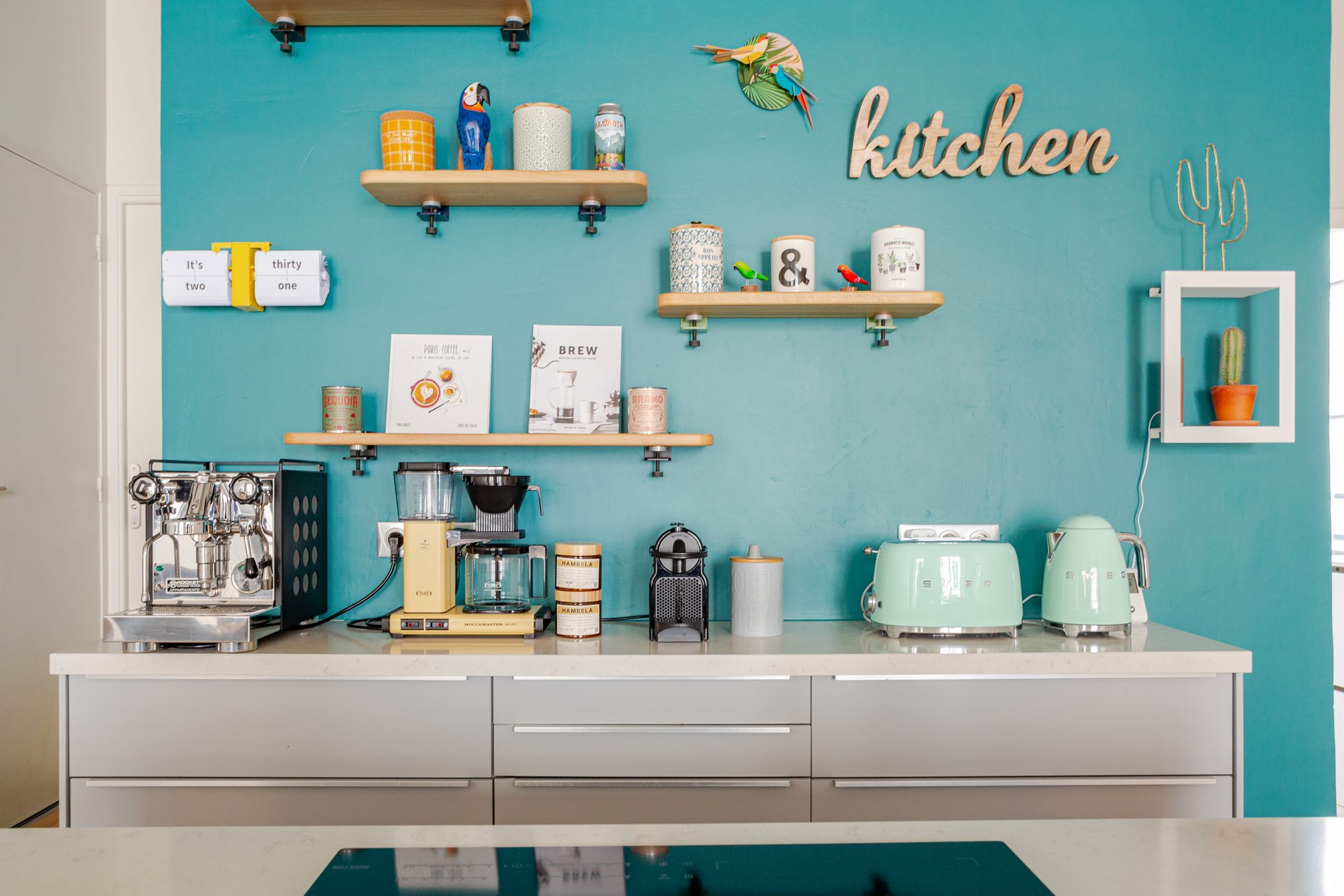 The coffee corner — espresso machine, grinder and filter