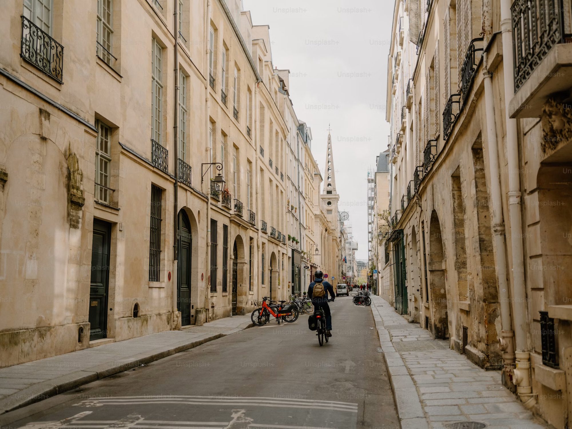 A quiet Marais street near the apartment